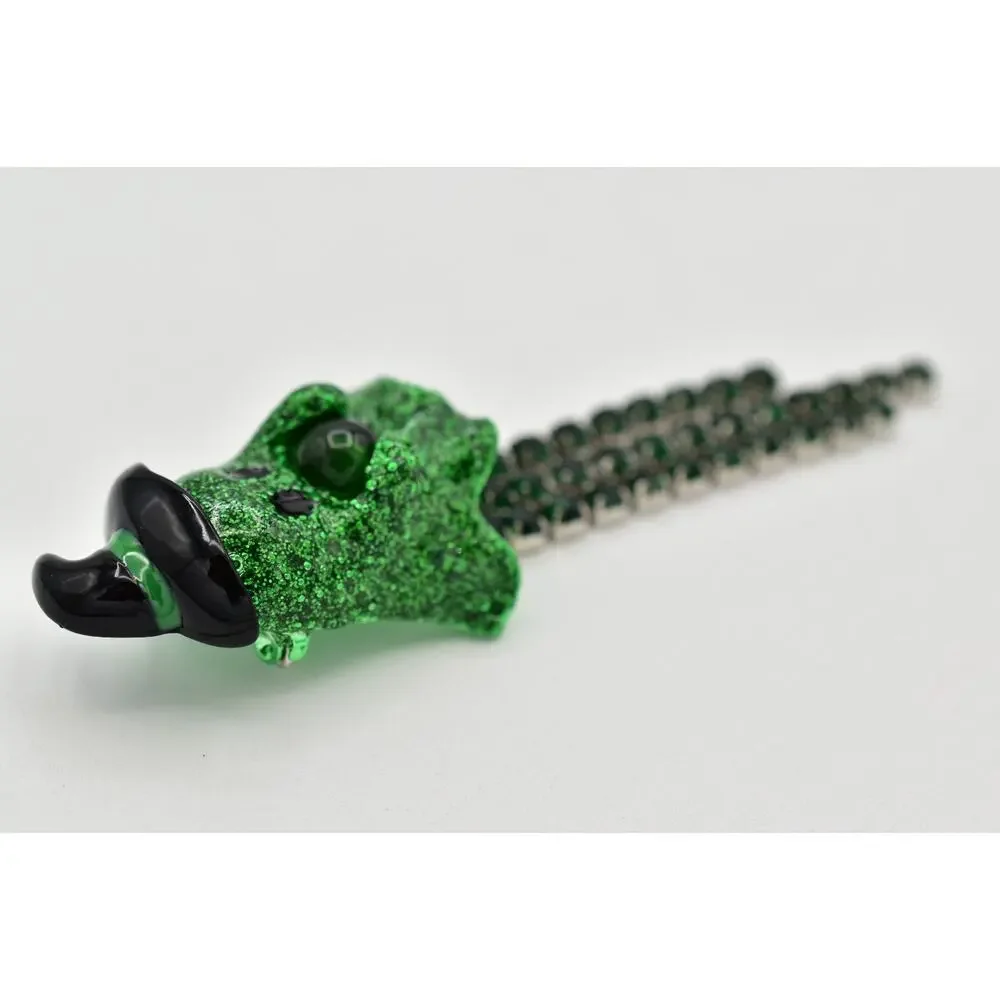 Betsey Johnson Green Ghost Witch Pin Brooch Halloween Green Crystal Glitter NWT